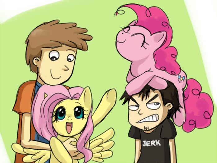 Size: 700x525 | Tagged: artist:keterok, chris, crossover, dan, dan vs, derpibooru import, fluttershy, human, pinkie pie, safe