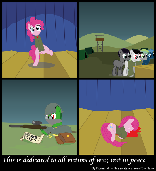 Size: 6913x7546 | Tagged: absurd resolution, artist:romansiii, blood, comic, dancing, derpibooru import, grimdark, pinkie pie, uso show, wat