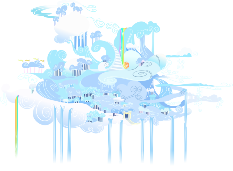 Size: 1280x942 | Tagged: artist:ratchethun, city, cloud, cloudsdale, derpibooru import, no pony, rainbow waterfall, safe, simple background, transparent background, vector, waterfall