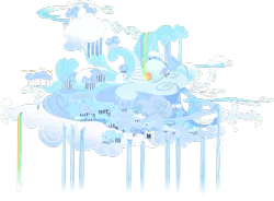 Size: 1280x942 | Tagged: artist:ratchethun, city, cloud, cloudsdale, derpibooru import, no pony, rainbow waterfall, safe, simple background, transparent background, vector, waterfall