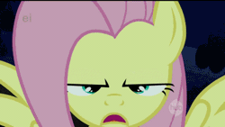 Size: 400x225 | Tagged: safe, derpibooru import, edit, edited screencap, screencap, fluttershy, pegasus, pony, stare master, animated, ei, female, mare, solo, special eyes, stare, the stare