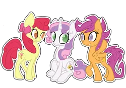 Size: 1000x700 | Tagged: alternate cutie mark, apple bloom, artist:otterlore, cutie mark, cutie mark crusaders, derpibooru import, older, safe, scootaloo, simple background, sweetie belle, transparent background