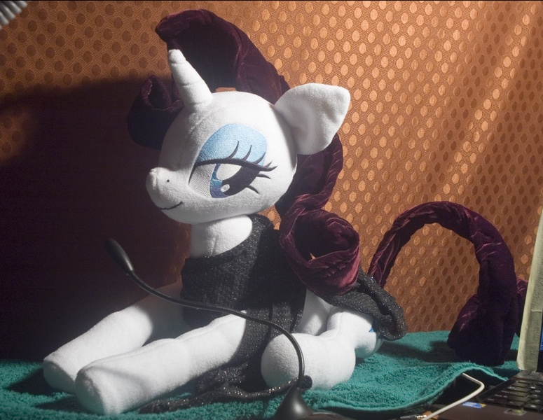 Size: 1762x1364 | Tagged: artist:oblitor, bedroom eyes, derpibooru import, irl, photo, plushie, rarity, safe