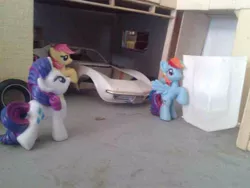 Size: 900x675 | Tagged: blind bag, car, derpibooru import, diorama, fluttershy, irl, photo, rainbow dash, rarity, safe, scale model, toy