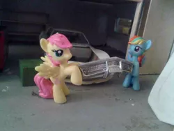 Size: 900x675 | Tagged: safe, derpibooru import, fluttershy, rainbow dash, blind bag, car, diorama, irl, photo, scale model, toy