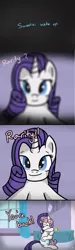 Size: 1280x4277 | Tagged: artist:waywardtrail, artist:zestyoranges, ask ecstatic rarity, derpibooru import, hug, rarity, safe, sweetie belle, tumblr