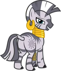 Size: 5721x6669 | Tagged: absurd resolution, artist:nabbiekitty, bedroom eyes, derpibooru import, dialogue, earring, jewelry, looking at you, looking back, piercing, plot, safe, simple background, solo, transparent background, vector, zebra, zecora, zecorass