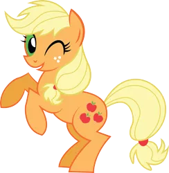 Size: 4213x4323 | Tagged: safe, artist:lauren faust, artist:quanno3, derpibooru import, applejack, pony, absurd resolution, bipedal, g1, g1 to g4, generation leap, looking at you, one eye closed, open mouth, simple background, smiling, solo, transparent background, vector, wink