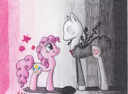 Size: 900x661 | Tagged: artist:neonredwings, crossover, derpibooru import, pinkie pie, ponified, safe, slenderman, slendermane, slenderpony