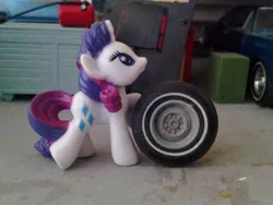 Size: 900x675 | Tagged: blind bag, derpibooru import, diorama, irl, photo, rarity, safe, scale model, tire, toy