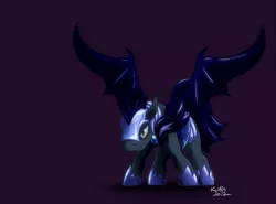 Size: 1450x1072 | Tagged: safe, artist:kuraton, derpibooru import, oc, bat pony, pony, armor, bat pony oc, bat wings, helmet, night guard, royal guard, simple background, solo, spread wings, wings