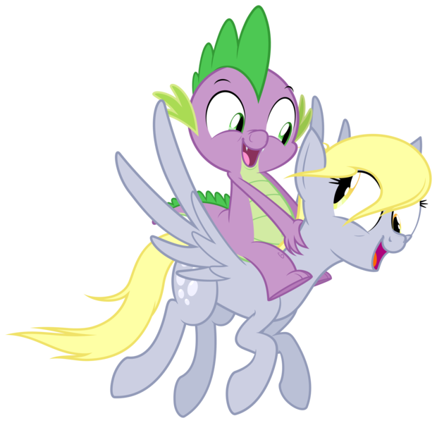 Size: 5000x4835 | Tagged: safe, artist:zutheskunk, derpibooru import, derpy hooves, spike, dragon, pegasus, pony, .svg available, absurd resolution, derpyspike, dragons riding ponies, female, flying, hilarious in hindsight, mare, riding, riding a pony, simple background, transparent background, vector