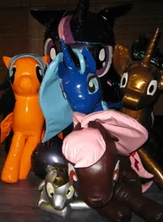 Size: 500x682 | Tagged: suggestive, artist:bladespark, derpibooru import, derpy hooves, princess luna, snails, twilight sparkle, oc, oc:abacus, oc:maple gleam, inflatable pony, pegasus, pony, pooltoy pony, abacus, doll, female, image, inflatable, irl, jpeg, latex, mare, photo, plushie, pool toy