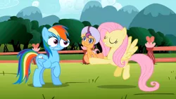 Size: 768x432 | Tagged: derpibooru import, edit, edited screencap, fluttershy, g3.5, may the best pet win, rainbow dash, safe, scootaloo, screencap, special eyes