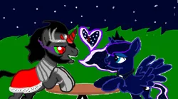 Size: 900x502 | Tagged: safe, artist:tiffanythedarkcat, derpibooru import, king sombra, princess luna, alicorn, unicorn, female, heart, lumbra, male, shipping, straight