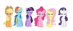 Size: 14099x6000 | Tagged: absurd resolution, angry, applejack, artist:kired25, derpibooru import, fluttershy, glare, looking at you, mane six, pinkie pie, rainbow dash, rarity, safe, simple background, transparent background, twilight sparkle, vector