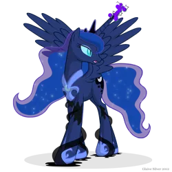 Size: 1500x1500 | Tagged: alicorn, artist:glaive-silver, corrupted, dark magic, derpibooru import, frown, glare, looking back, nightmare luna, nightmare moon, open mouth, princess luna, safe, simple background, slit eyes, solo, spread wings, tentacles, transformation, transparent background, vector, walking