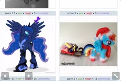 Size: 960x640 | Tagged: artist:glaive-silver, artist:valio99999, christmas, dark magic, derpibooru import, exploitable meme, irl, juxtaposition, juxtaposition win, photo, plushie, princess luna, rainbow dash, safe