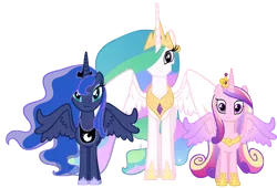 Size: 4000x2719 | Tagged: artist:draikjack, derpibooru import, looking at you, princess cadance, princess celestia, princess luna, safe, simple background, transparent background, vector