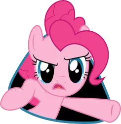 Size: 4896x5000 | Tagged: safe, artist:x-discord-x, derpibooru import, pinkie pie, earth pony, pony, over a barrel, absurd resolution, fourth wall, simple background, solo, transparent background, vector