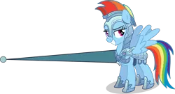 Size: 1417x764 | Tagged: absurd resolution, armor, artist:canon-lb, bedroom eyes, crystal guard armor, derpibooru import, grin, jousting, lance, looking at you, rainbow dash, safe, simple background, smiling, smirk, spread wings, transparent background, vector