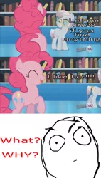 Size: 500x879 | Tagged: safe, derpibooru import, edit, edited screencap, screencap, agate, amethyst maresbury, pinkie pie, crystal pony, earth pony, pony, the crystal empire, comic, female, hub logo, image macro, librarian, mare, meme, rage face