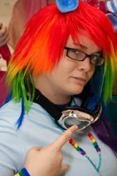 Size: 2592x3888 | Tagged: cosplay, derpibooru import, glasses, human, irl, irl human, photo, rainbow dash, rainbow dork, safe