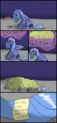 Size: 900x1948 | Tagged: artist:vabla, banana, derpibooru import, moon, moon pie, princess luna, s1 luna, safe, trollestia