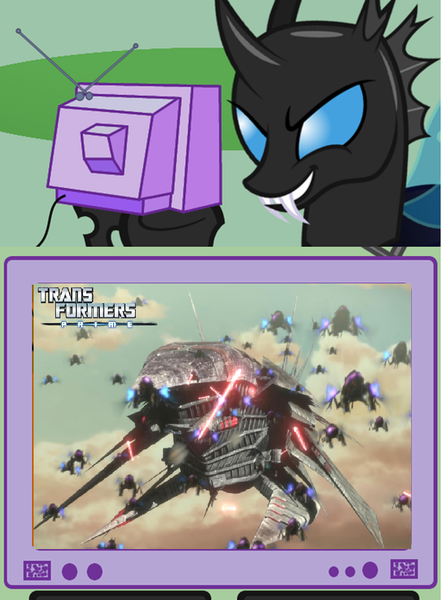 Size: 1023x1391 | Tagged: changeling, derpibooru import, doomie, exploitable meme, insecticons, meme, safe, the nemesis, transformers, transformers prime, tv meme, vector