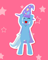 Size: 400x500 | Tagged: safe, artist:tomdantherock, derpibooru import, part of a set, trixie, pony, animated, bipedal, caramelldansen, cute, diatrixes, eyes closed, gif party, happy, loop, open mouth, smiling, solo, tail wag