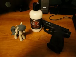 Size: 3648x2736 | Tagged: 3d print, bad dragon, barely pony related, derpibooru import, gun, irl, lube, photo, pistol, suggestive, toy