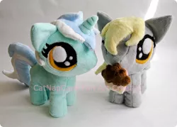 Size: 700x500 | Tagged: artist:catnapcaps, derpibooru import, derpy hooves, filly, irl, lyra heartstrings, muffin, photo, plushie, safe