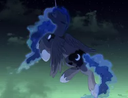 Size: 1200x920 | Tagged: artist:wolfiedrawie, derpibooru import, eyes closed, flying, princess luna, safe, solo