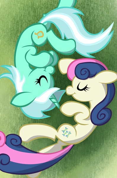 Size: 957x1455 | Tagged: artist:bronycurious, bon bon, derpibooru import, duo, lyra heartstrings, safe, sleeping, sweetie drops