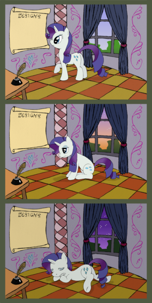 Size: 1200x2391 | Tagged: safe, artist:ambrosebuttercrust, derpibooru import, rarity, pony, unicorn, greatest fear, inkwell, quill, solo, window