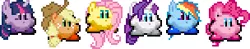 Size: 304x59 | Tagged: applejack, crossover, derpibooru import, fluttershy, kirby, kirby applejack, kirby (character), kirby dash, kirbyfied, kirby fluttershy, kirby pie, kirby rarity, kirby twilight, mane six, pinkie pie, pixel art, rainbow dash, rarity, safe, species swap, sprite, twilight sparkle