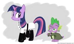 Size: 3264x1952 | Tagged: artist:staticwave12, costume, derpibooru import, doctor frankenstein, frankenstein, monster, parody, safe, spike, stitches, twilight sparkle