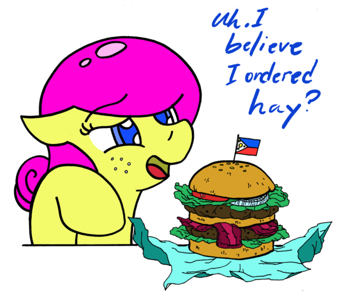 Size: 900x788 | Tagged: safe, artist:wasd999, derpibooru import, oc, unofficial characters only, burger, food, hamburger, philippines