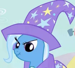 Size: 335x302 | Tagged: safe, derpibooru import, screencap, trixie, pony, unicorn, boast busters, angry, close-up, female, frown, glare, great and powerful scrunchy, mare, nose wrinkle, scrunchy face, solo