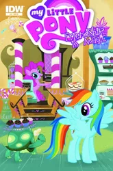 Size: 600x910 | Tagged: artist:stephbuscema, comic, cover, derpibooru import, idw, official, official comic, oversaturation, pinkie pie, rainbow dash, safe, sugarcube corner, tank