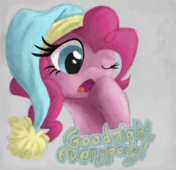 Size: 2196x2118 | Tagged: artist:hewison, derpibooru import, hat, nightcap, pinkie pie, safe, solo, yawn