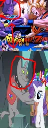 Size: 289x760 | Tagged: a dog and pony show, beerus, comparison, derpibooru import, diamond dog, dragon ball, dragon ball z, edit, edited screencap, goku, rarity, rover, safe, screencap