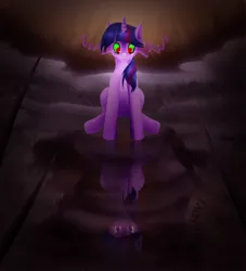 Size: 1452x1600 | Tagged: artist:mayuen, dark magic, derpibooru import, duality, reflection, safe, sombra eyes, twilight sparkle