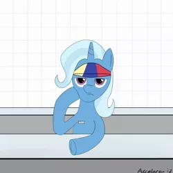 Size: 900x900 | Tagged: safe, artist:acceleron, derpibooru import, trixie, pony, unicorn, female, hat, mare, name tag, solo