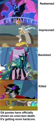 Size: 1264x2849 | Tagged: antagonist, changeling, changeling queen, derpibooru import, discord, draconequus, edit, edited screencap, female, implied death, king sombra, male, meta, nightmare moon, queen chrysalis, safe, screencap