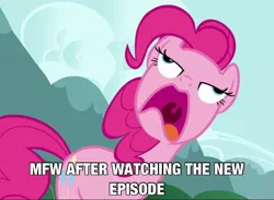 Size: 1024x748 | Tagged: derpibooru import, episode, faic, hype, i came, image macro, implied orgasm, pinkie frogmouth, pinkie pie, safe, screencap, too many pinkie pies