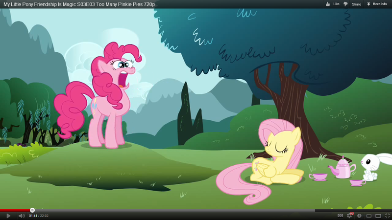 Size: 1920x1080 | Tagged: angel bunny, derpibooru import, fluttershy, funny face, pinkie pie, safe, screencap, tea, too many pinkie pies