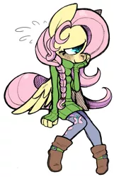 Size: 515x800 | Tagged: anthro, artist:grindzone, blushing, clothes, derpibooru import, fluttershy, safe