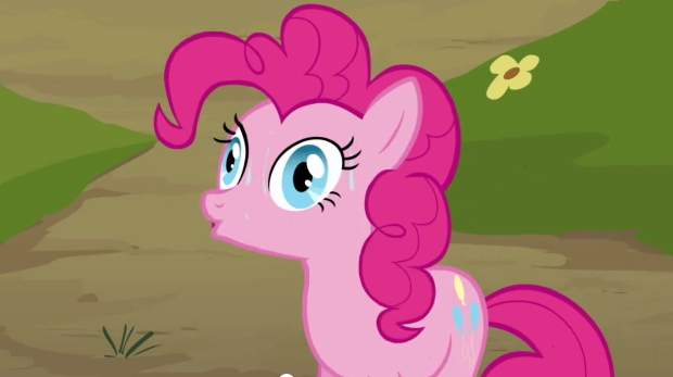 Size: 620x347 | Tagged: derpibooru import, pinkie pie, safe, screencap, sweat, too many pinkie pies