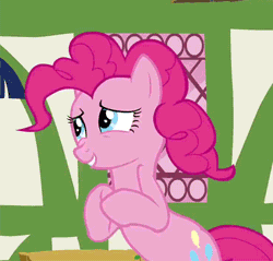 Size: 500x477 | Tagged: animated, bipedal, cropped, derpibooru import, offscreen character, pinkie pie, safe, screencap, solo, too many pinkie pies